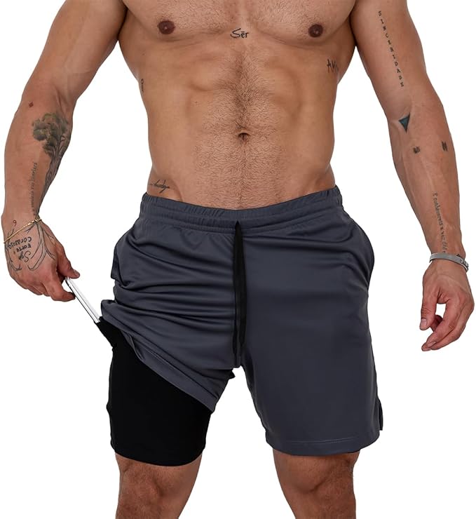 CLICK MAGAZINE Bermuda Masculina 2 em 1 Long Shorts Duplo Dry Fit