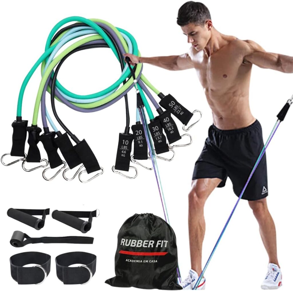 RUBBER FIT Kit Elásticos Extensores para Exercícios Modelo Premium